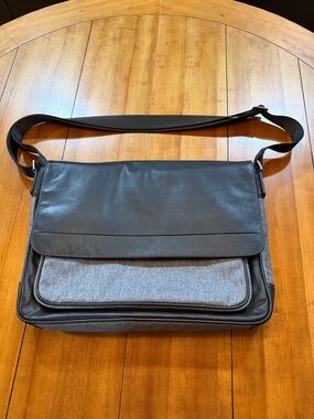 Men's Leather-Trim Messenger Bag in Black and Gray